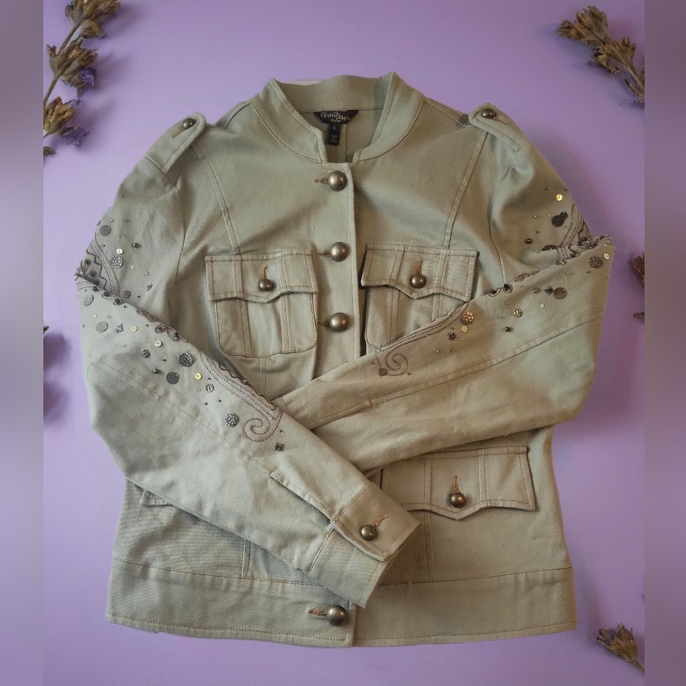 Christine Phillipe Beaded Light Olive Jacket